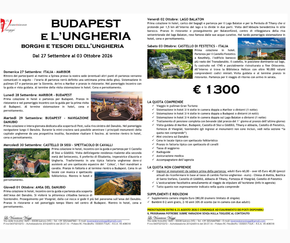 Ungheria 27.09-03.10.2026